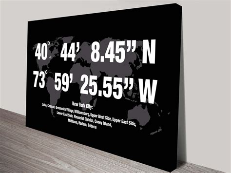 New York City Coordinates Longtitude Art Canvas Art Print