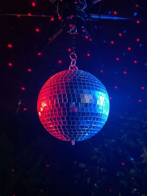 Disco Ball Hanging with Red and Blue Lights