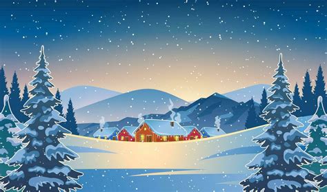 A house in a snowy Christmas landscape at night. christmas tree ...