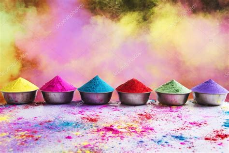 Bows of colorful Holi powder — Stock Photo © iphemant #51108697