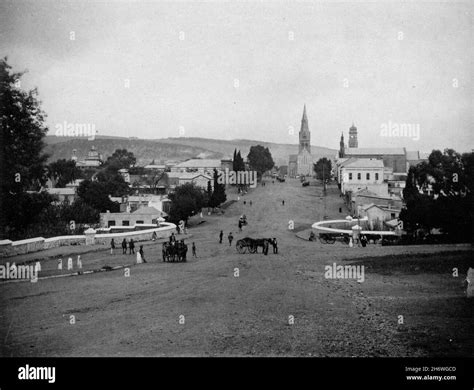 Historic view of High Street, Grahamstown looking from the railway station to th Cathedral of St ...