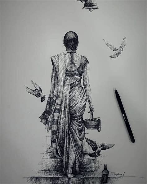 Indian Inspired Ballpoint Pen Drawings | Abstract pencil drawings, Ink pen art, Pen art drawings