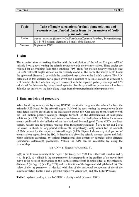 Topic Take-off angle calculations for fault-plane solutions and ...