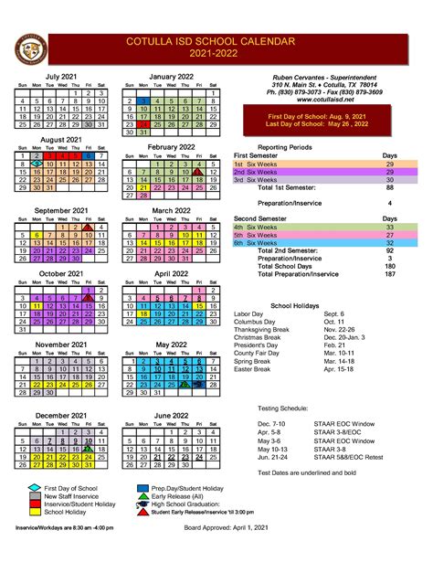 District Calendar – Parent Resources – Cotulla Independent School District