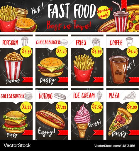 Fast food restaurant menu board template design Vector Image