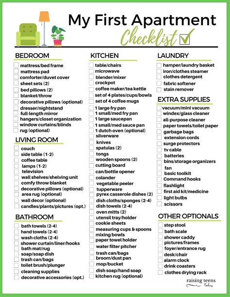 My First Apartment Checklist: FREE Printable | Apartment checklist, First apartment checklist ...