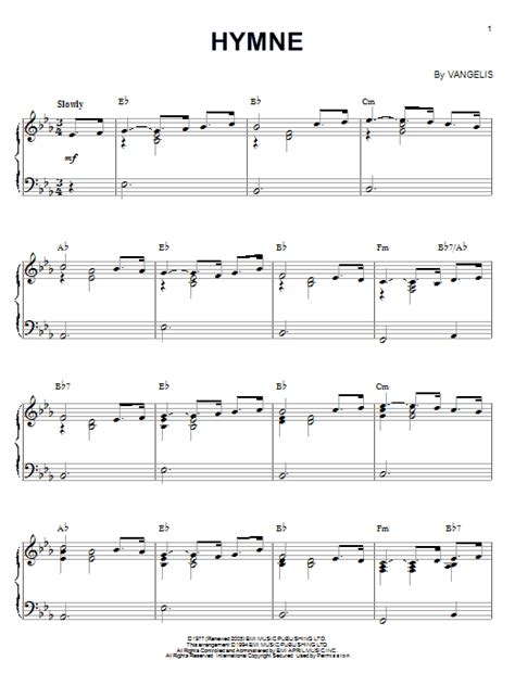 Vangelis "Hymne" Sheet Music Notes | Download Printable PDF Score 93071