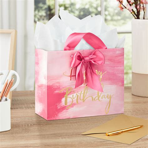 Pink Watercolor Happy Birthday Medium Gift Bag, 7.75" - Gift Bags ...