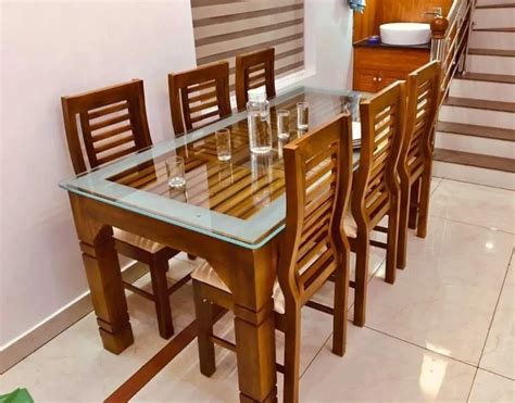 Glass Top Wooden Dining Table - Vellore Furnitures