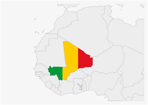 Mali map highlighted in Mali flag colors 12857647 Vector Art at Vecteezy