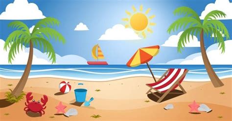 Premium Vector | Sunny Beach Summer Landscape | Summer landscape, Beach cartoon, Beach illustration