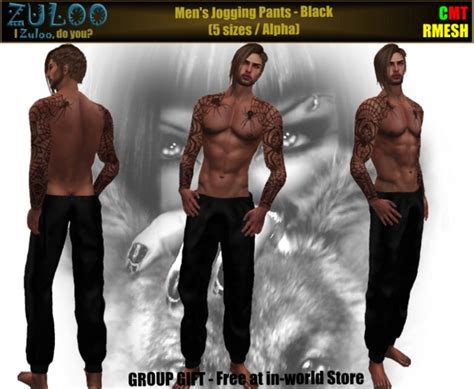 Second Life Marketplace - ZULOO-RMESH Men's Jogging Pants - Black