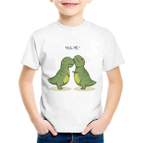 2017 Summer cute Dinosaur hug Print Modal t shirt Kids Funny Animal T Shirts Children Baby Girls ...