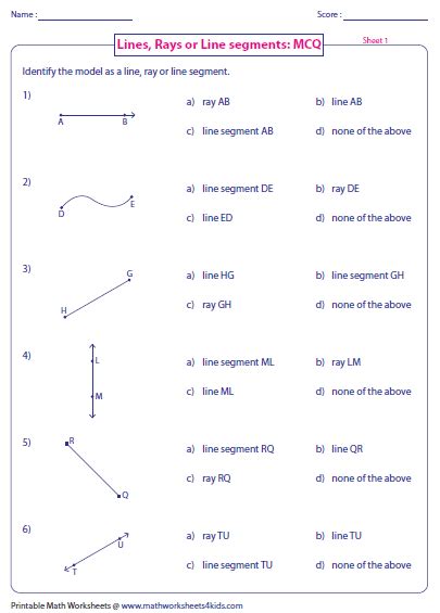 Identify lines, rays or line segments. | Geometry worksheets, Segmentation, Mathematics worksheets