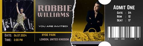 Robbie Williams Concert Ticket Template Personalized Printable Robbie ...