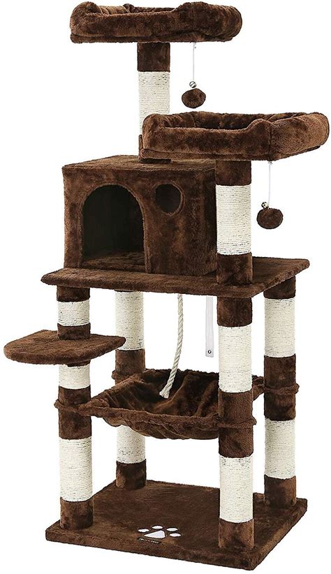 FEANDREA 56.3-in Faux Fleece Cat Tree & Condo, Brown - Chewy.com