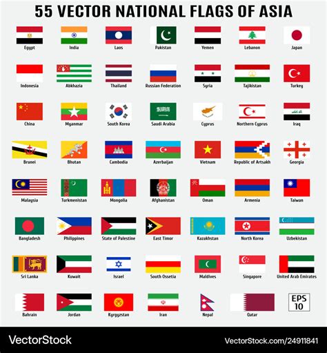 Collection 55 national flags asia Royalty Free Vector Image