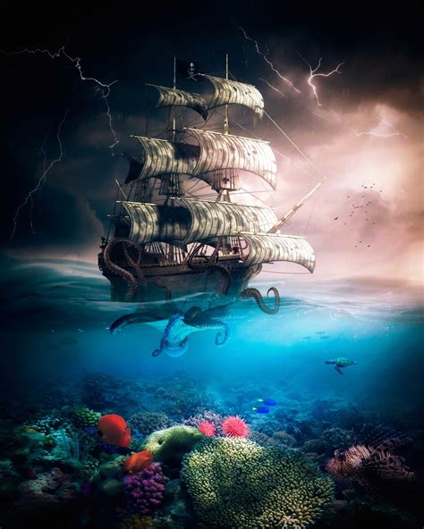 Wall Art Print Monster Kraken attacks pirate ship | Gifts & Merchandise ...