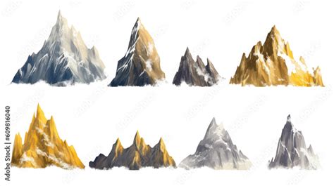 rugged mountain range with jagged peaks isolated on a transparent ...