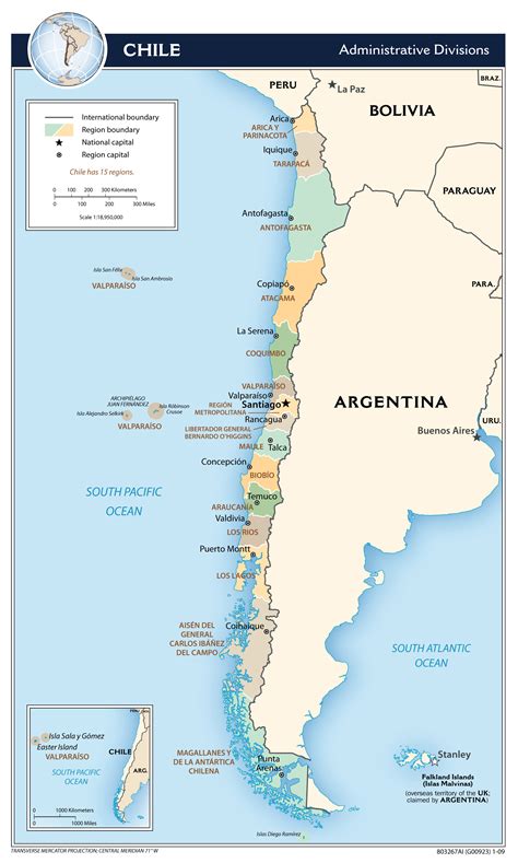 Large detailed administrative divisions map of Chile - 2009 | Chile ...