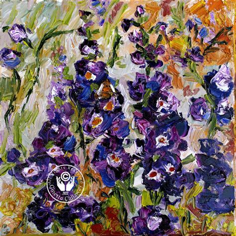 Delphiniums Flowers Impressionist Palette Knife Oil Painting SOLD