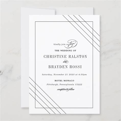 Art Deco Black White Wedding Invitation | Zazzle