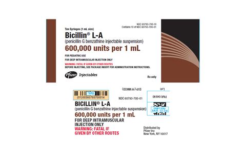 Bicillin® L-A Penicillin G Benzathine 600 MU / mL Injection Prefilled Syringe 1 mL ...