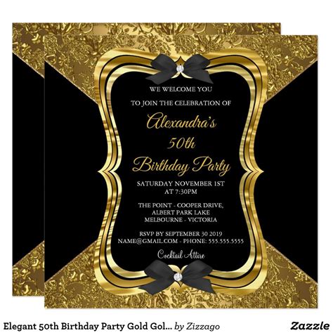 Elegant 50th Birthday Party Gold Golden Black Invitation | Zazzle | 50th birthday party, Black ...