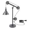 LamQee Industrial 24 in. Blackened Bronze Pulley Desk Table Lamp with ...