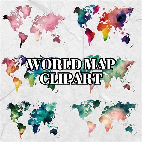 Watercolor World Map Clipart Blush Travel Map With - Etsy