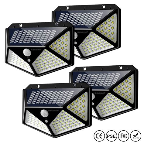 Outdoor Solar Powered Wall Light [4 Pack],iClover 100 LED Solar Lights Outdoor Motion Sensor ...