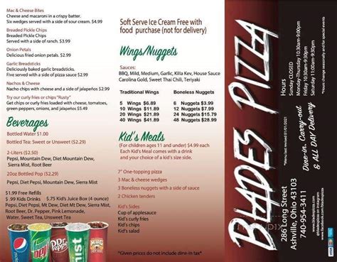 Online Menu of Blades Pizza, Ashville, OH