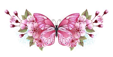 Pink Butterfly with Sakura on White Background Stock Vector ...