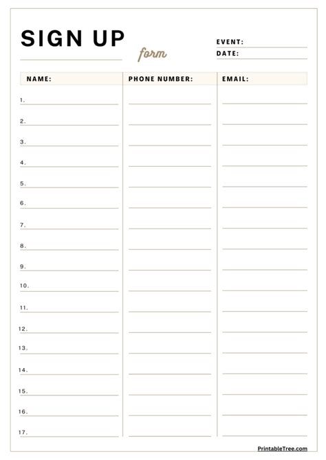 Free Printable Sign-up and Sign-in Sheet PDF Templates