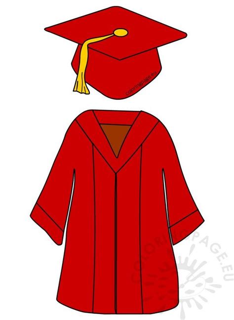 Red Preschool Graduation Cap And Gown | Coloring Page