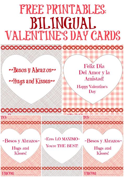 Free bilingual Valentine's Day cards with phrases in Spanish and English, perfect for bilingual ...