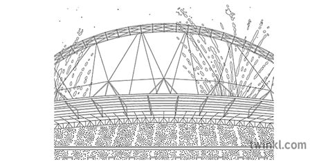 Wembley Stadium Background with Fireworks Black and White RGB Illustration