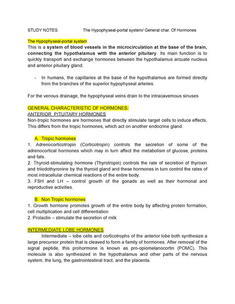 The Hypophyseal Portal System/ General Characteristics of Hormones ...