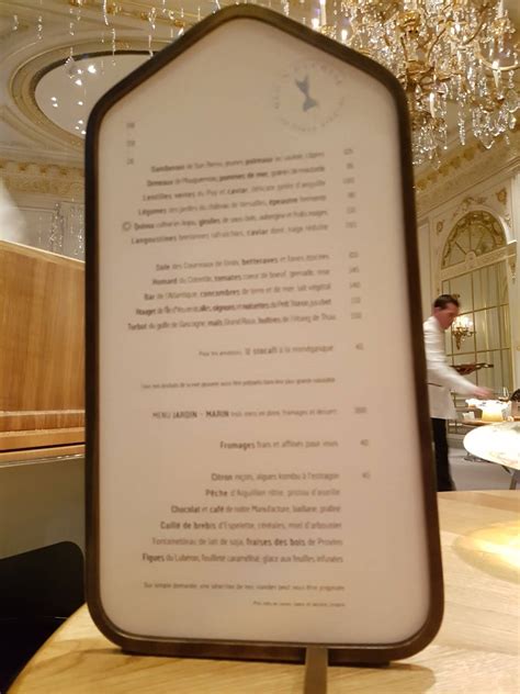 Menu at Alain Ducasse au Plaza Athénée restaurant, Paris