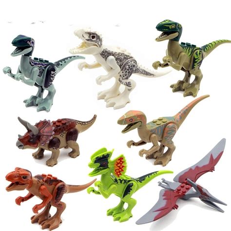 8pcs Jurassic World Dinosaur Minifigures Lego T Rex Compatible Toys