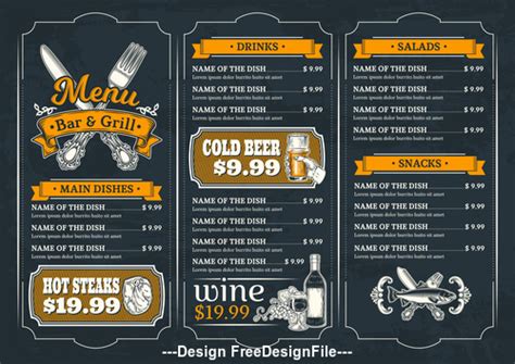 Grill house menu template vector free download