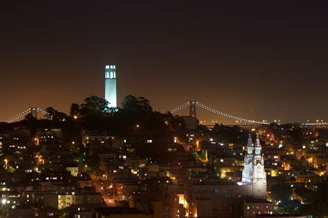 Coit Tower @ Night with a view of the Bay Bridge | Emily Stanchfield ...