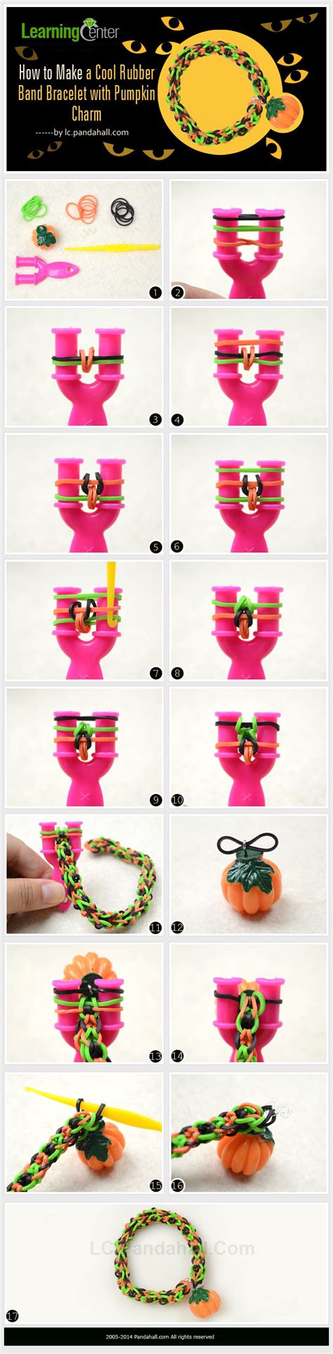 How to Make a Cool Rubber Band Bracelet with Pumpkin Charm | Rainbow ...