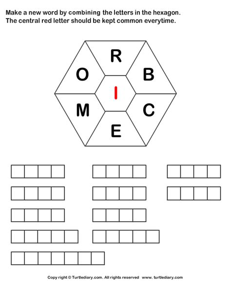 Make Words using Letters R B C E M O I | Turtle Diary Worksheet