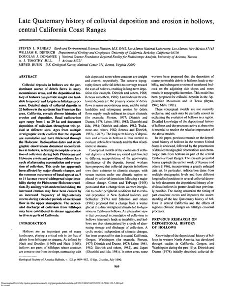 Late Quaternary History of Colluvial Deposition and Erosion in Hollows, Central California Coast ...