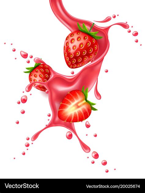 Realistic red strawberry juice splash Royalty Free Vector