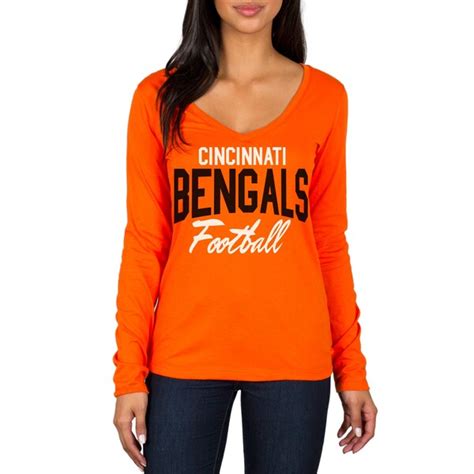 Women's Cincinnati Bengals Orange Direct Snap V-Neck Long Sleeve T ...