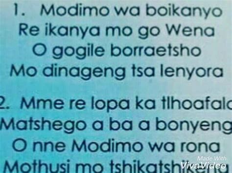 The hymn "Modimo Wa Boikanyo" (hymn 13 from the Methodist Hymn Book), sung by the Trinity Church ...