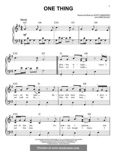 One Thing (Finger Eleven) by S. Anderson - sheet music on MusicaNeo