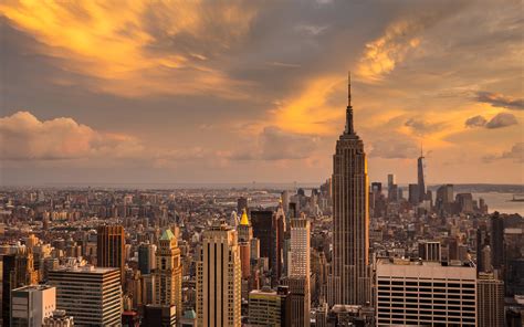 Sunset over the Manhattan, New York Wallpaper Download 5120x3200